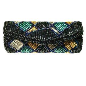 Vintage Beaded Lipstick Case with Mirror Diamond Shapes